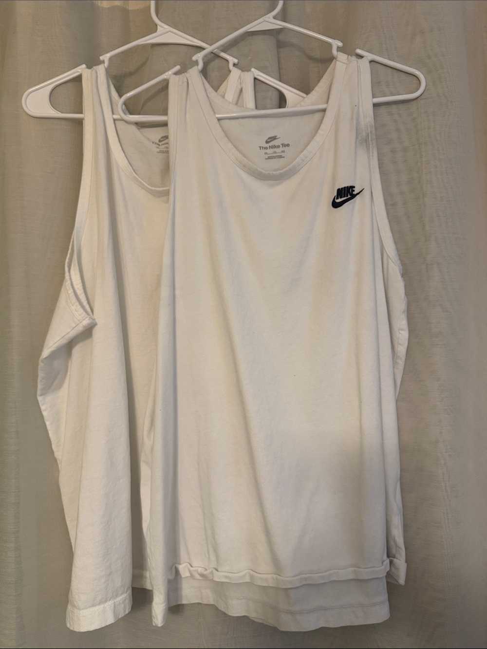 Nike White mens Athletic Tank Tops (2) with Black Swoosh